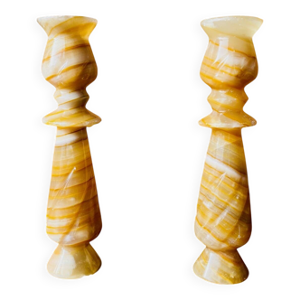 Pair of vintage onyx marble candlesticks