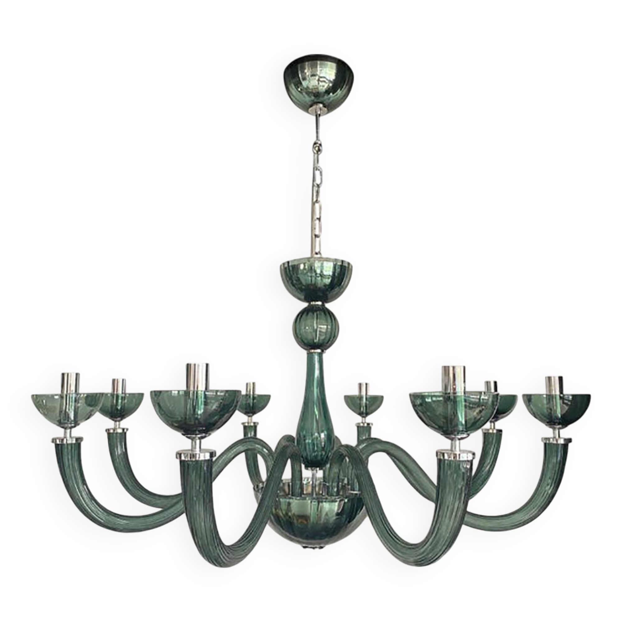 Glass Chandelier in Light Green Italian Art Glass