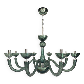 Glass Chandelier in Light Green Italian Art Glass