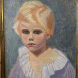 Oil on canvas, portrait of a child signed J. Bertrand, early 20th century.