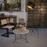 Marble side table with wrought iron base and brass balls in the style of Jean Royère, 1940s