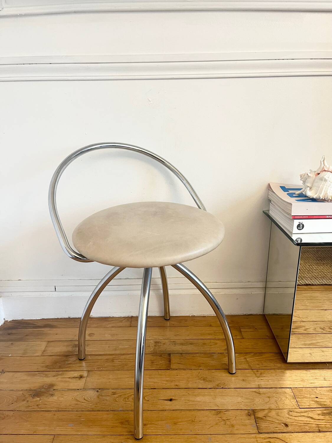 Vintage chrome metal swivel chair