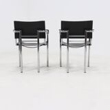 Set of 2 Italian Modern Saddle Leather and Chromed Steel Chairs 1980s