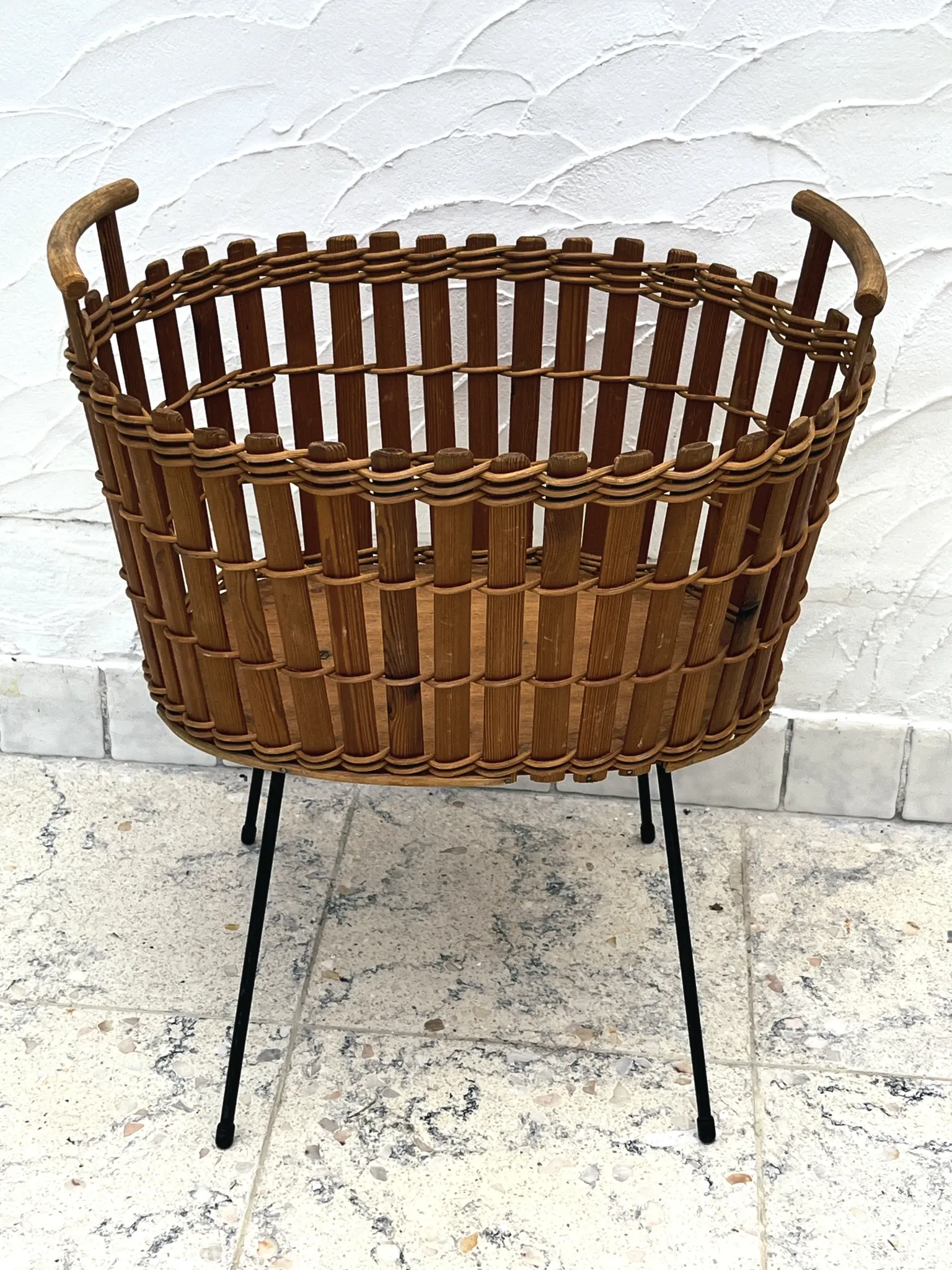 Vintage bamboo and wicker planter basket