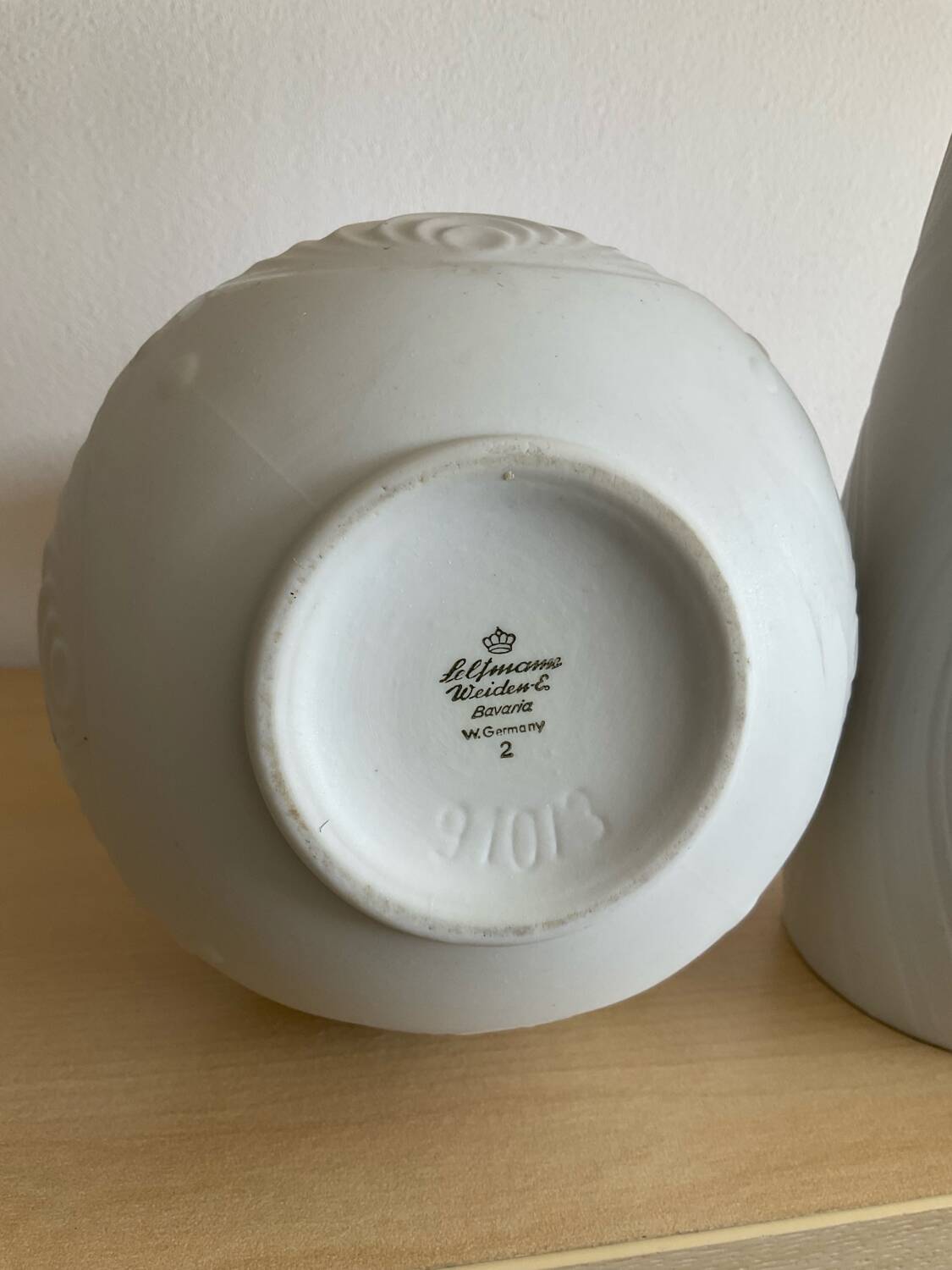 Trio of Op Art vases by KPM Germany in biscuit porcelain