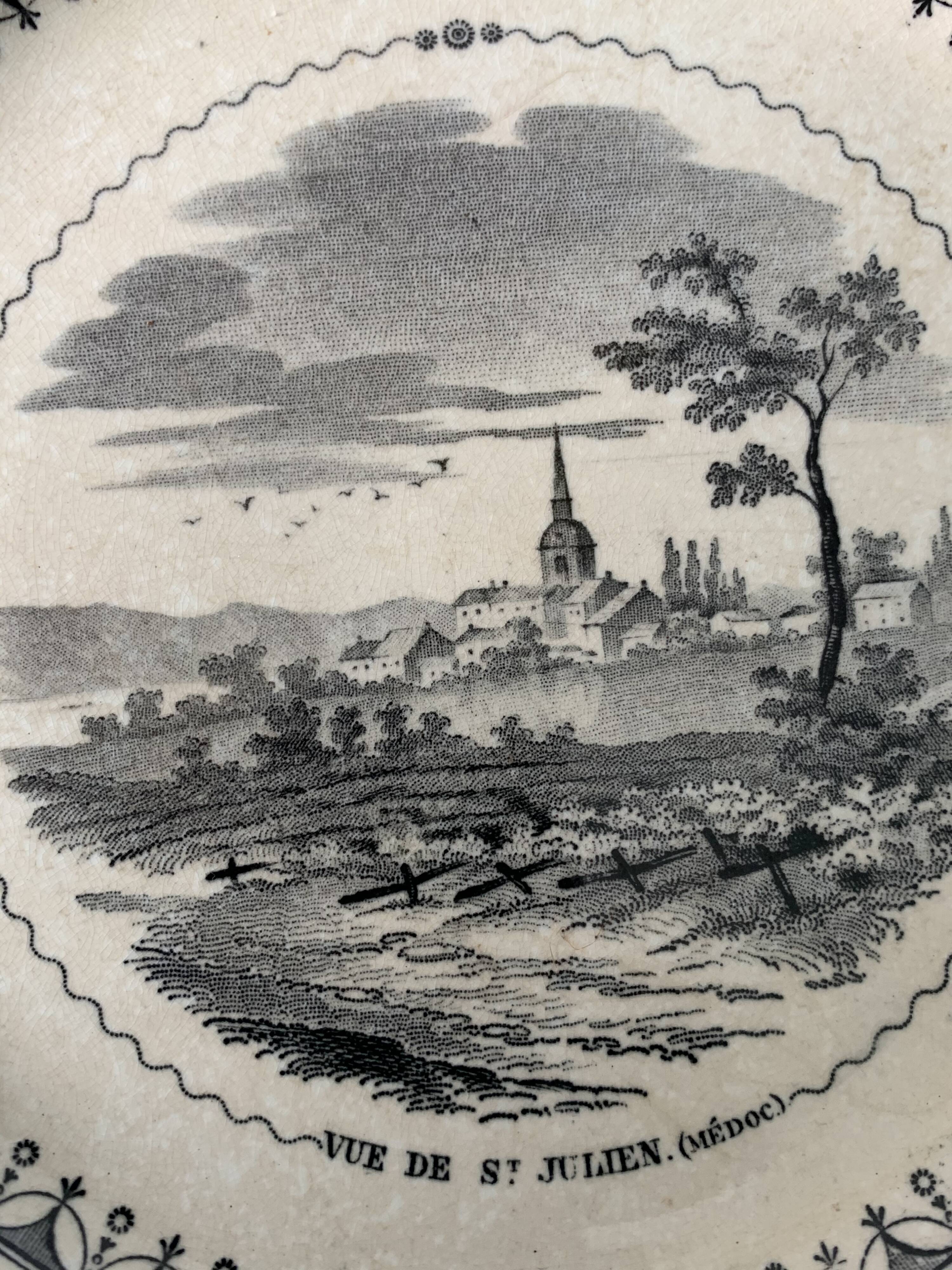 6 old dessert plates Old and Johnston Bordeaux 19th century Médoc and its castles