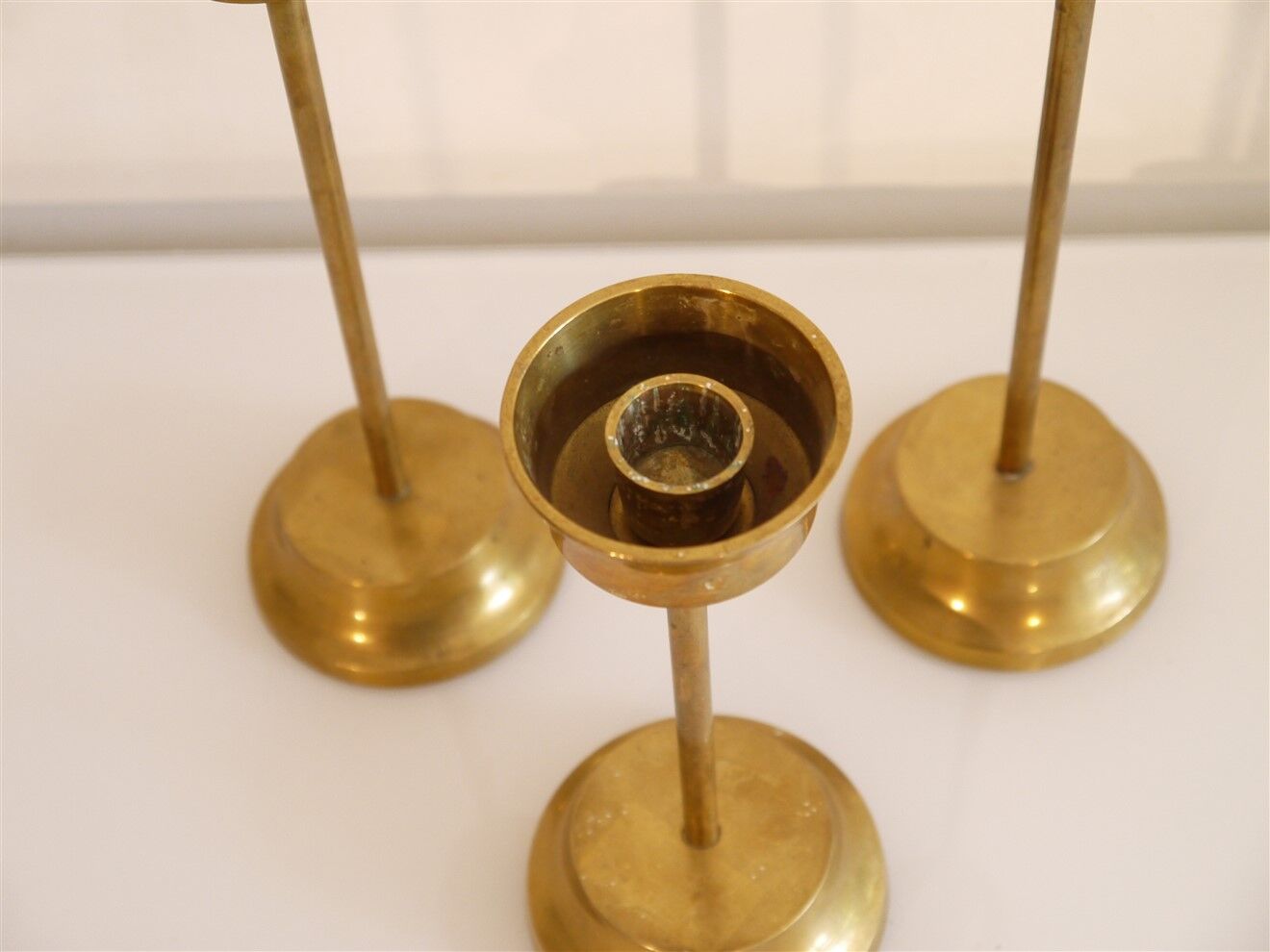 Set of 3 Scandinavian brass candle holders 1970