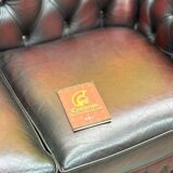 Original English Chesterfield 2-Seater Sofa - Vintage Oxblood Leather