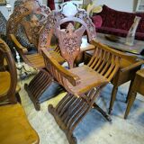 Pair of curule armchairs in solid teak circa 1980