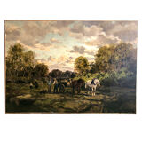 Clément Quinton (1851-1920), large oil on canvas "Forestiers"