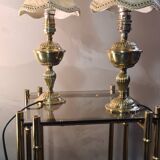 Pair of brass bedside lamp, with pretty velvet lampshade 31x14