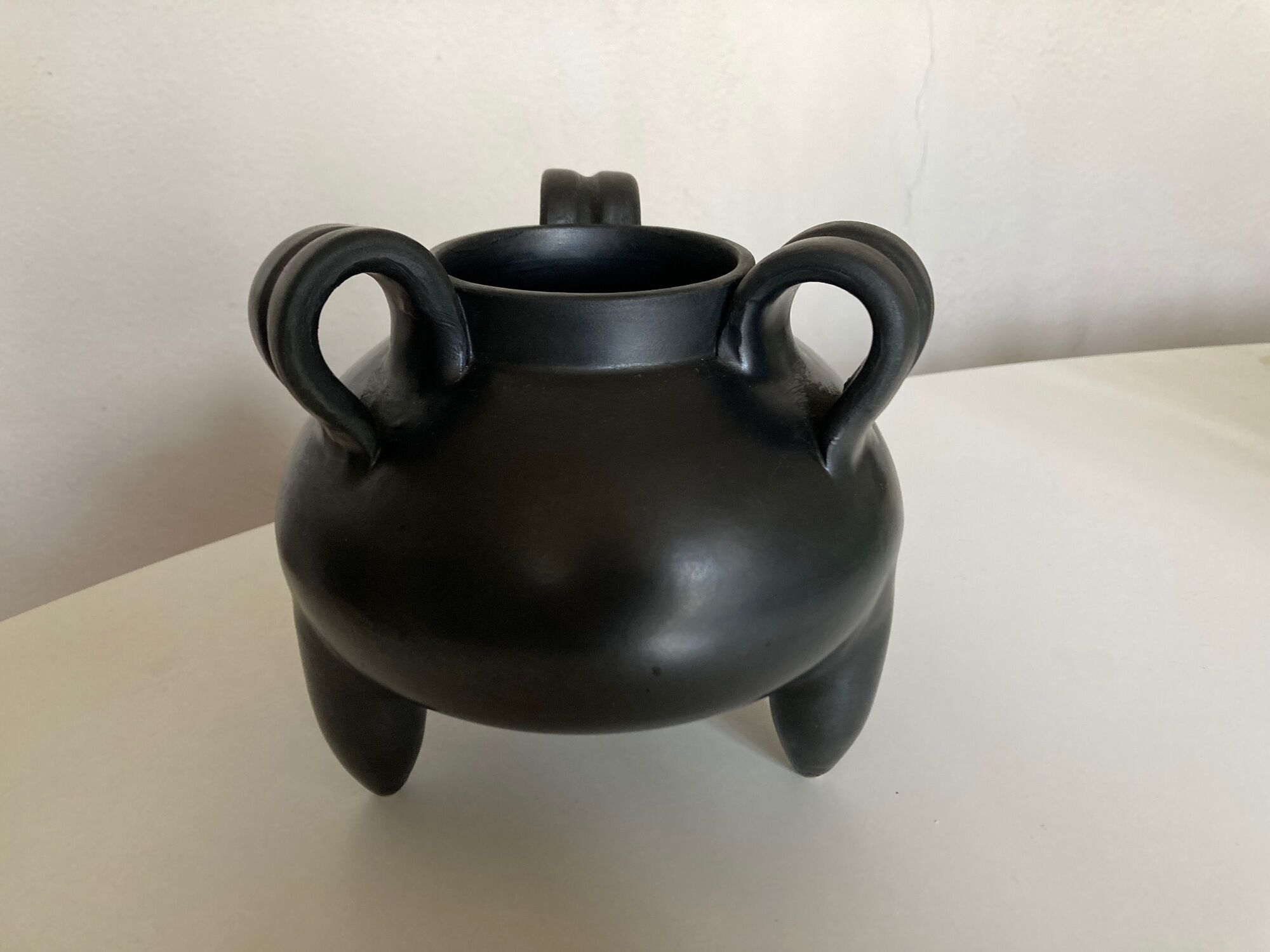Grandjean Jourdan vase in mid century Vallauris tripod glazed clay