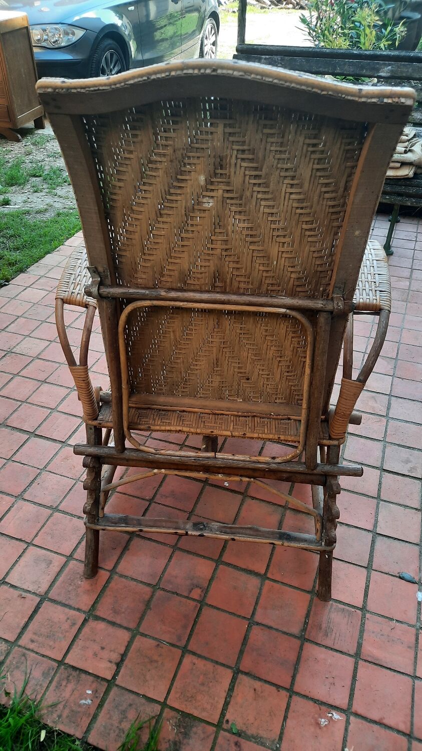 Chaise longue rotin vintage