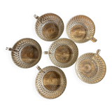 6 tasses à café en verre ciselé vintage en très bon état