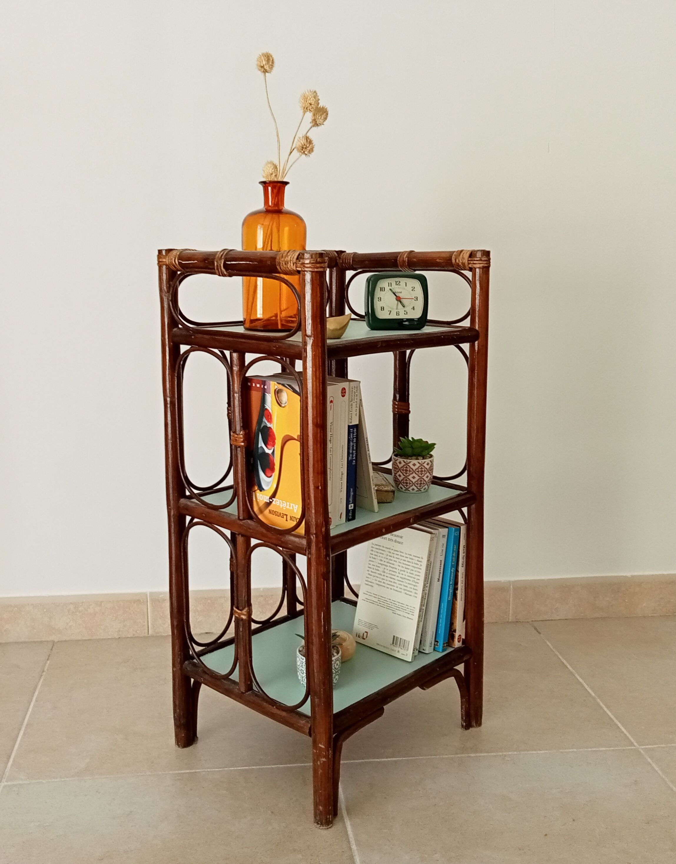 Vintage stand shelf in bamboo and rattan