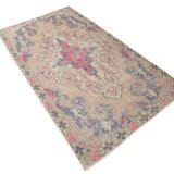 Turkish Cream Pink Oriental Vintage Rug, 121x208Cm