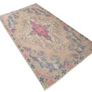 Turkish Cream Pink Oriental Vintage Rug, 121x208Cm