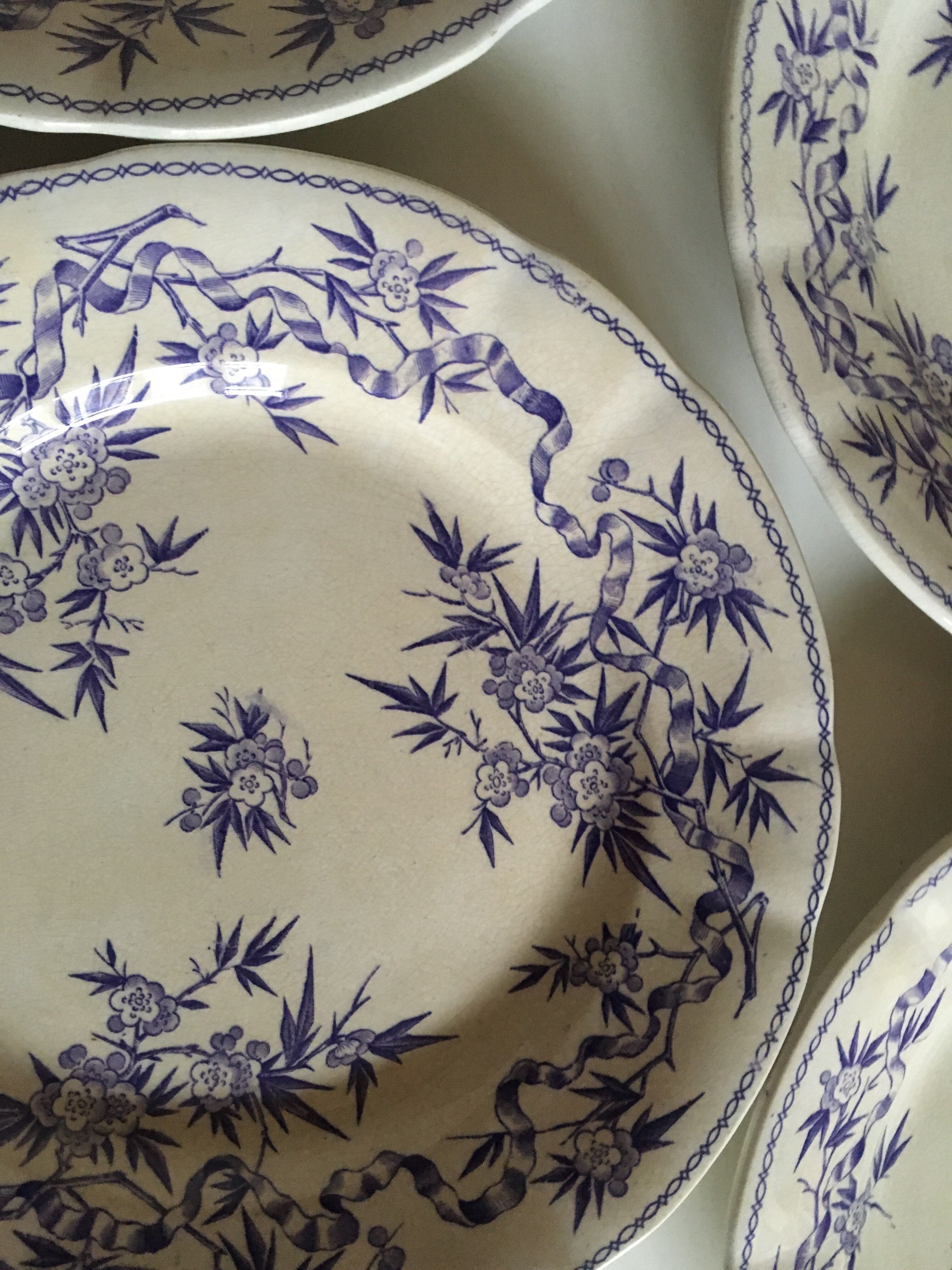 Plates flat earthenware sarregemines circa 1870 purple thorns