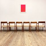 Mid Century Teak Dining Chairs by Niels O. Møller for J.L. Moller, Model 56 & 75 with papercord seat