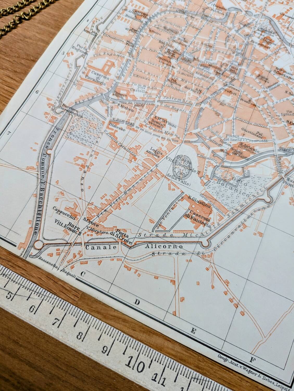 Printed in 1909, map of Padua (Padova), Veneto, Italy.