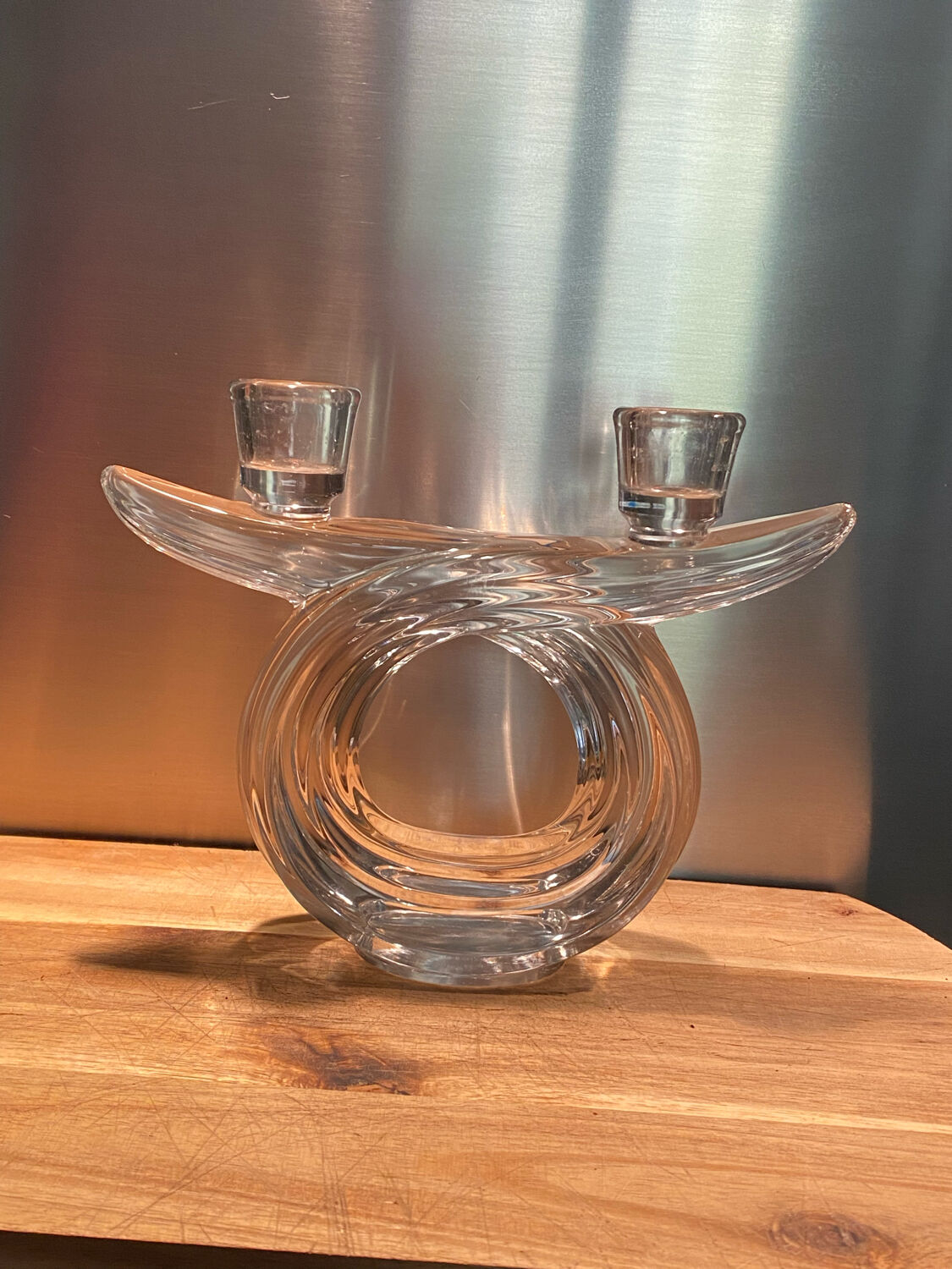 Candlestick two torches in cristal of Vannes Le Chatel art deco