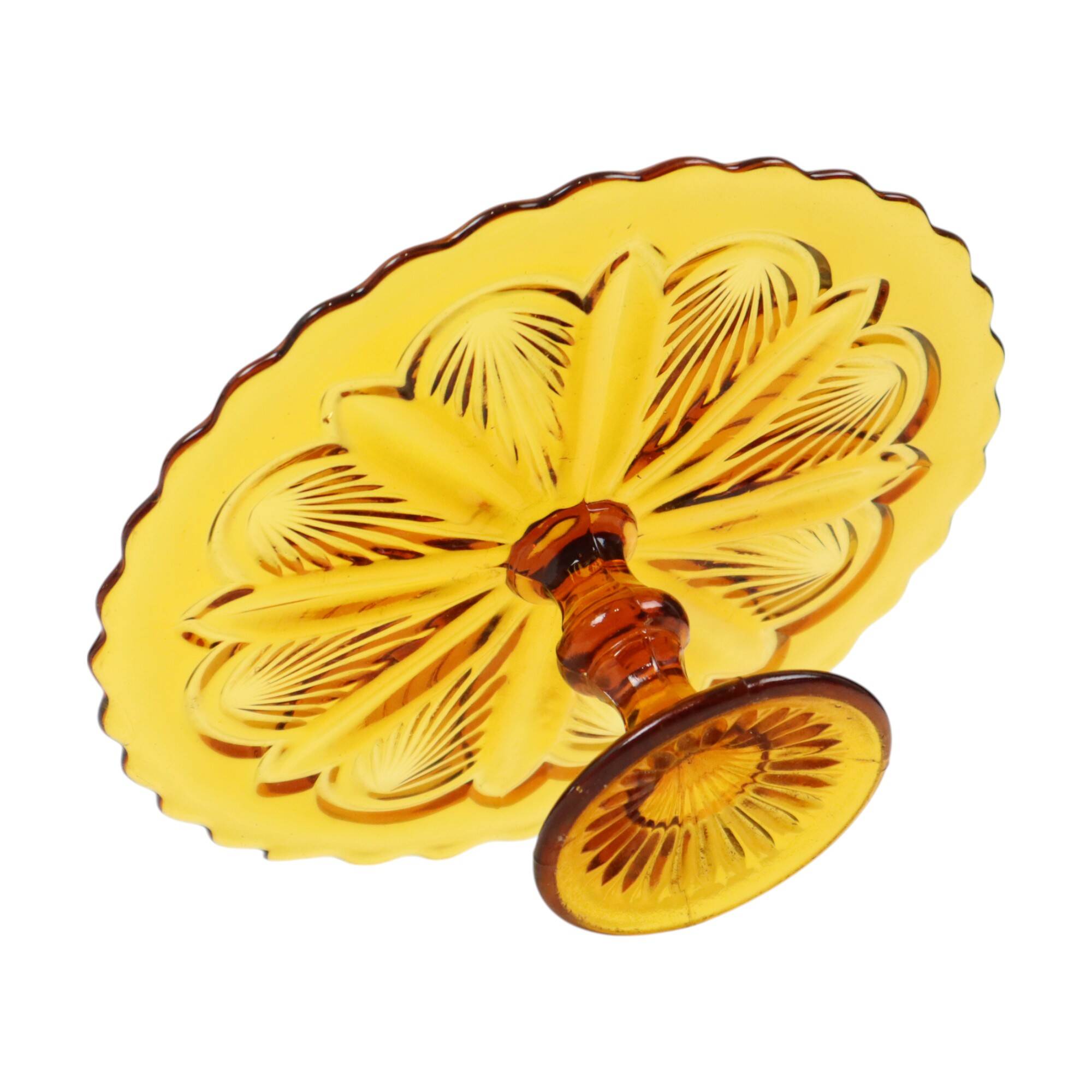 Art Deco Amber Cake Plate Pastry Dish Depression Glass 27cm