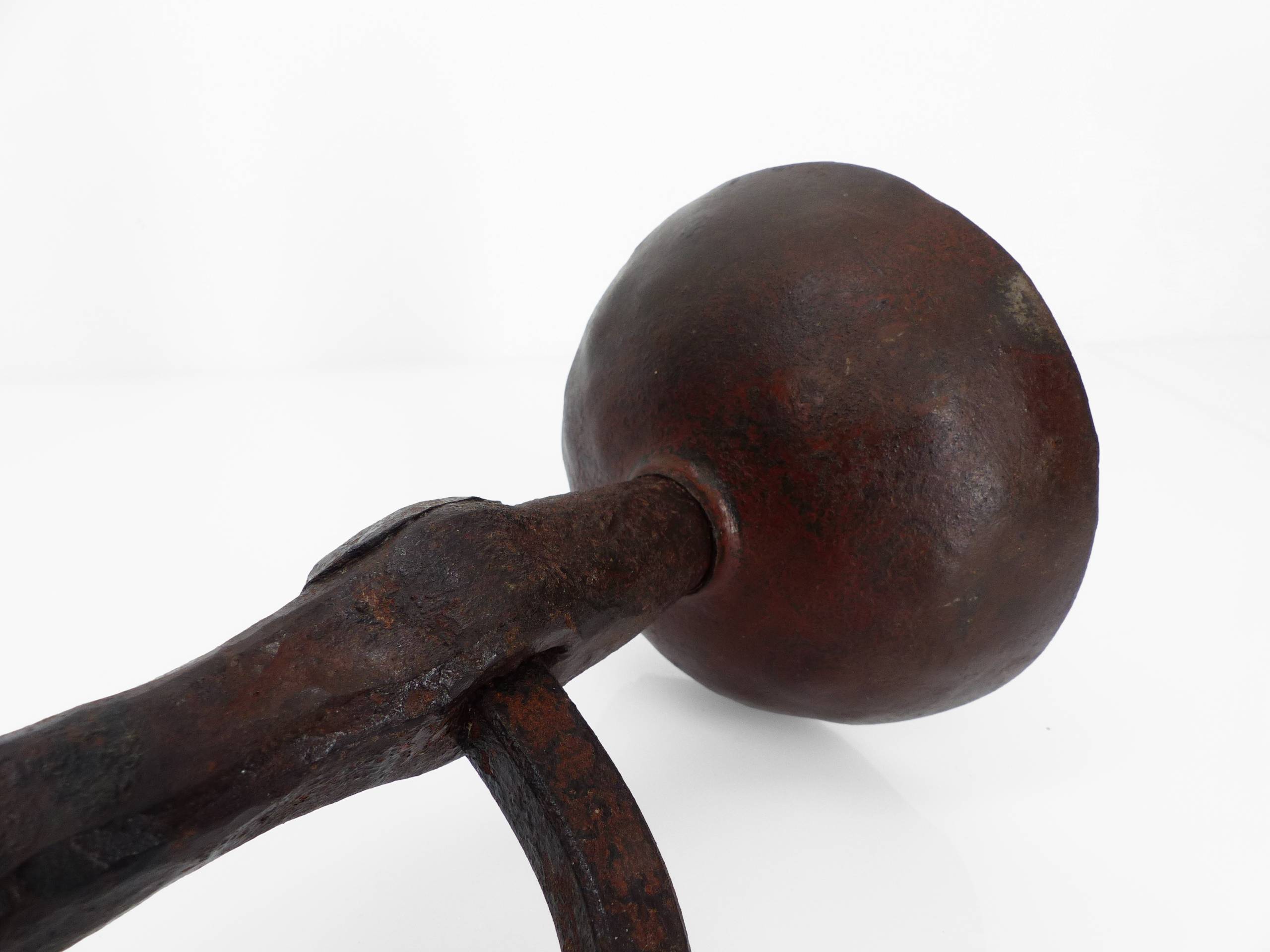 Pair of tripod candlesticks in wrought iron, neo-Gothic style, French work.