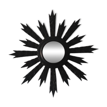 Antique black wooden sun mirror