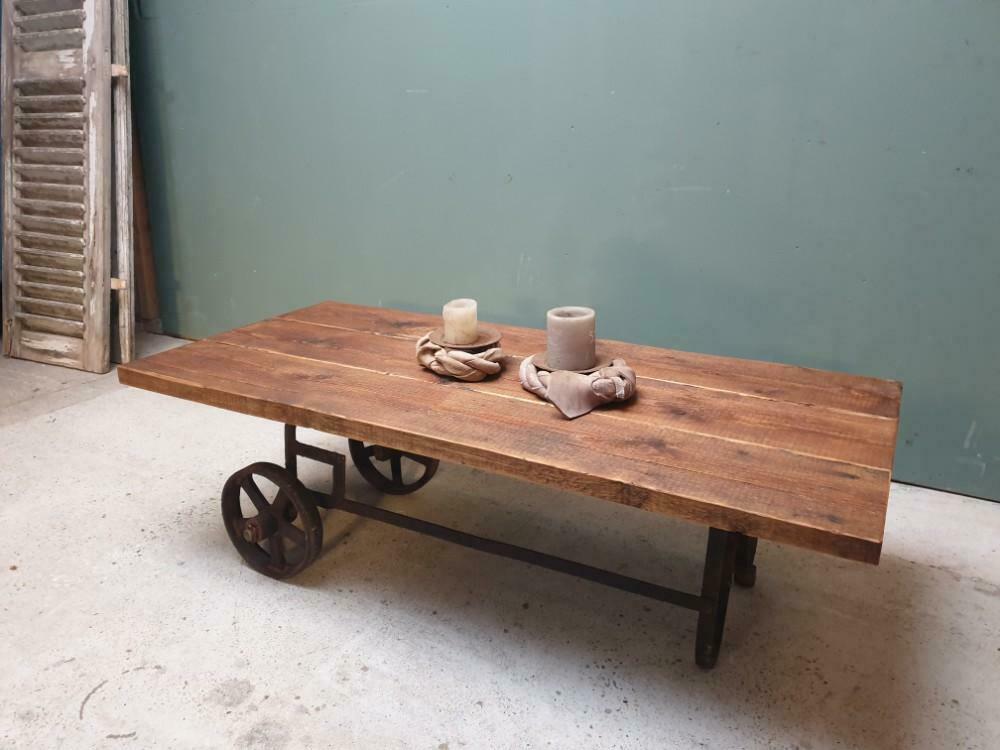 Industrial coffee table on cast iron base