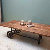 Industrial coffee table on cast iron base