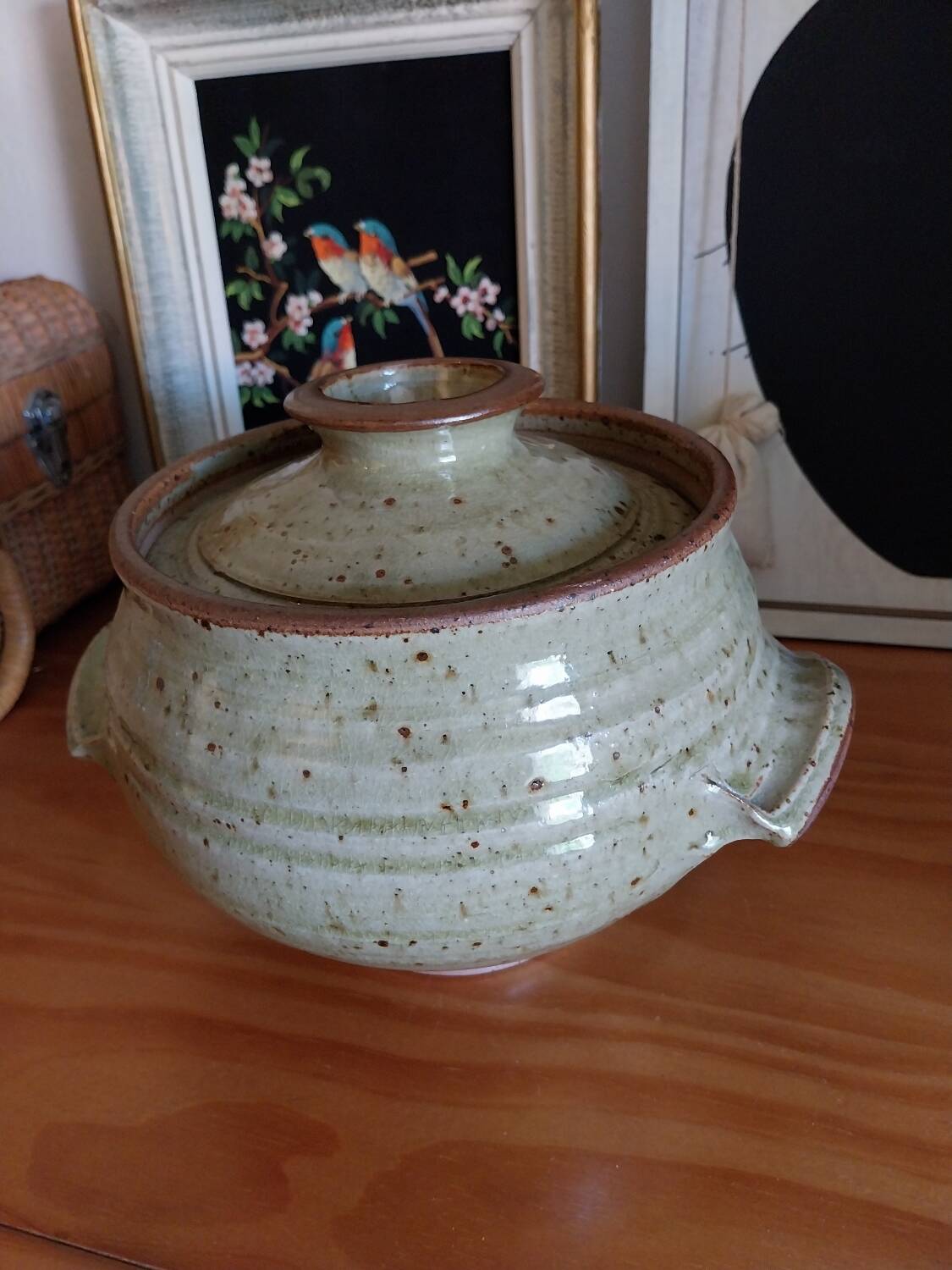Vintage handcrafted enameled stoneware soup tureen