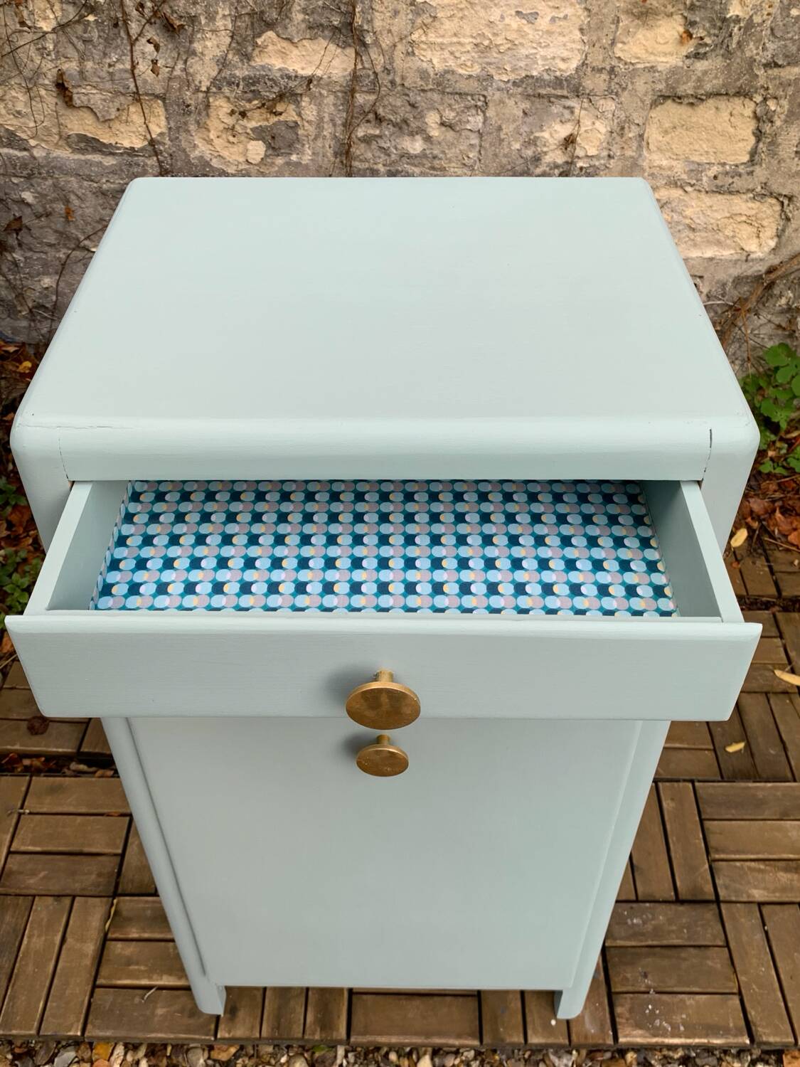 Vintage gray green bathroom chest of drawers