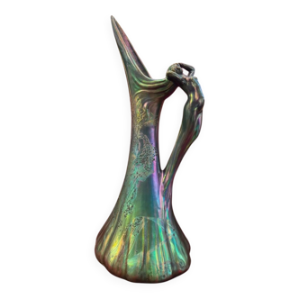 Delphin Massier Art Nouveau vase in iridescent ceramic from Vallauris.