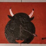 Canvas painting Bull from behind Signed by KMY