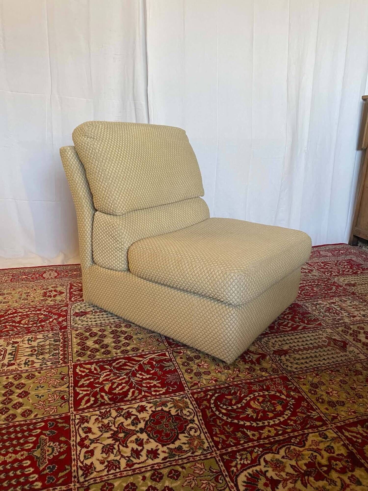Vintage Swann armchair in textured beige fabric – 1970s