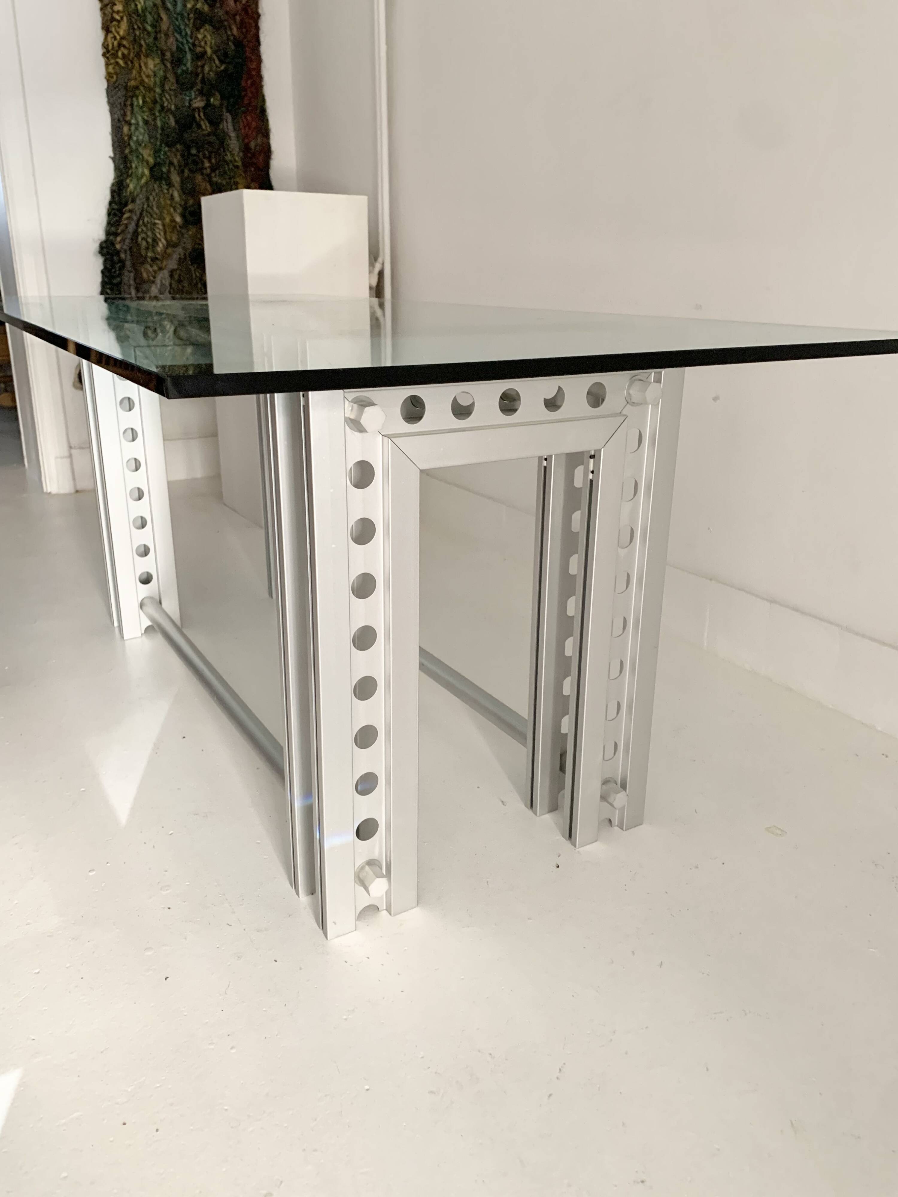 Aluminum and glass dining table