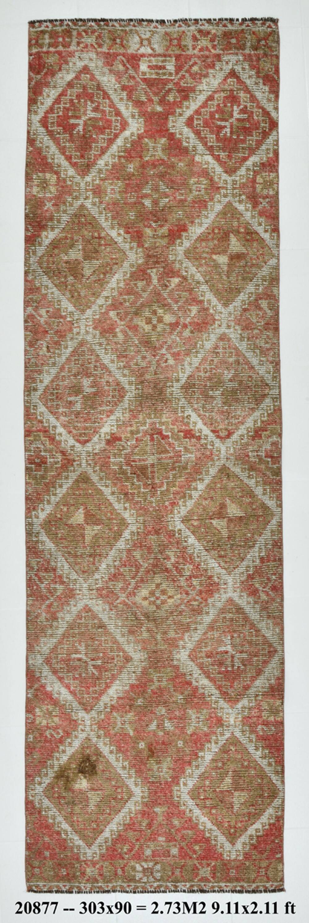 3x10 Turkish Pale Red & Beige Vintage Runner Rug, 90x303Cm