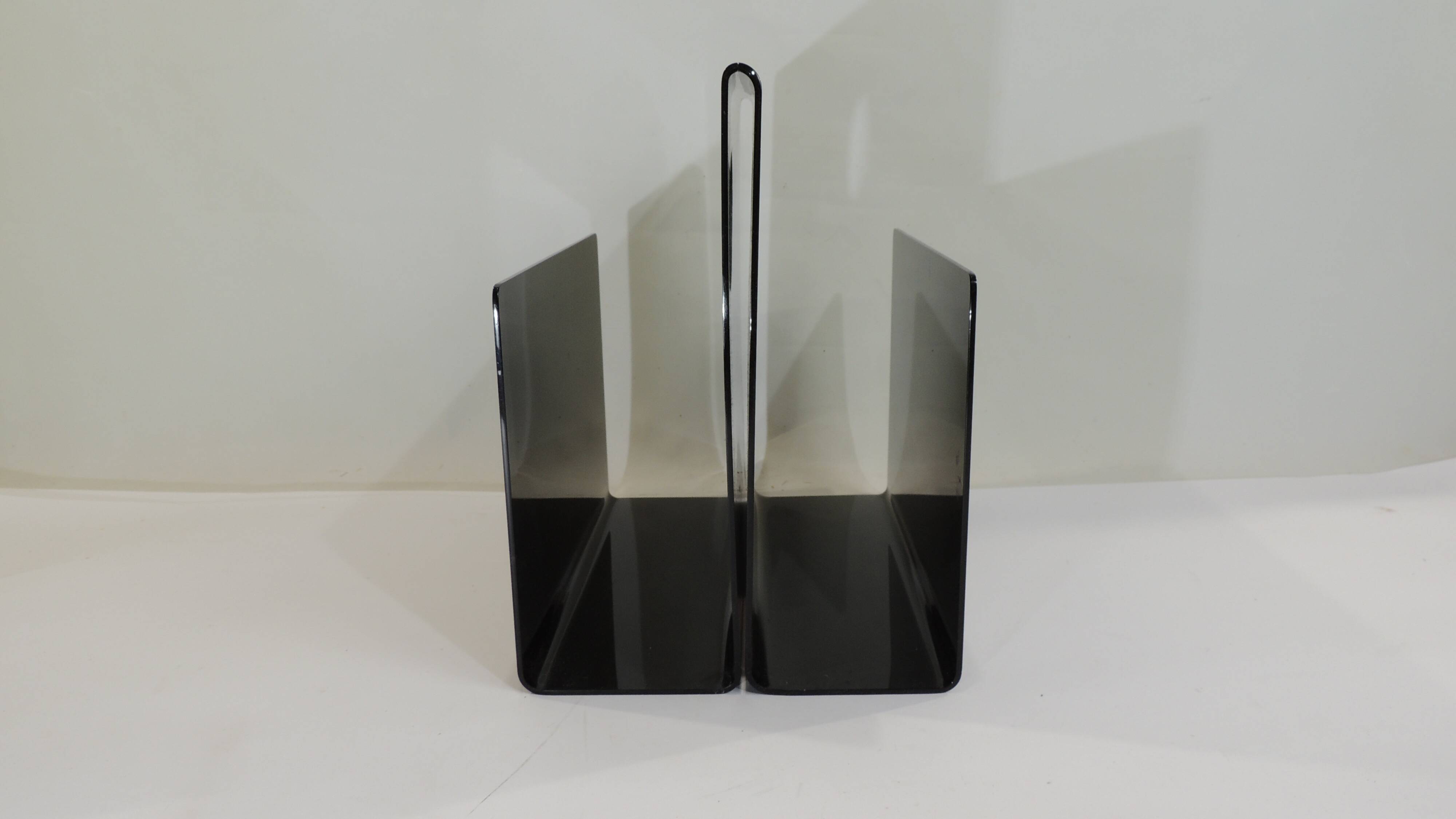 Black plexiglass magazine rack / vintage / 1980s