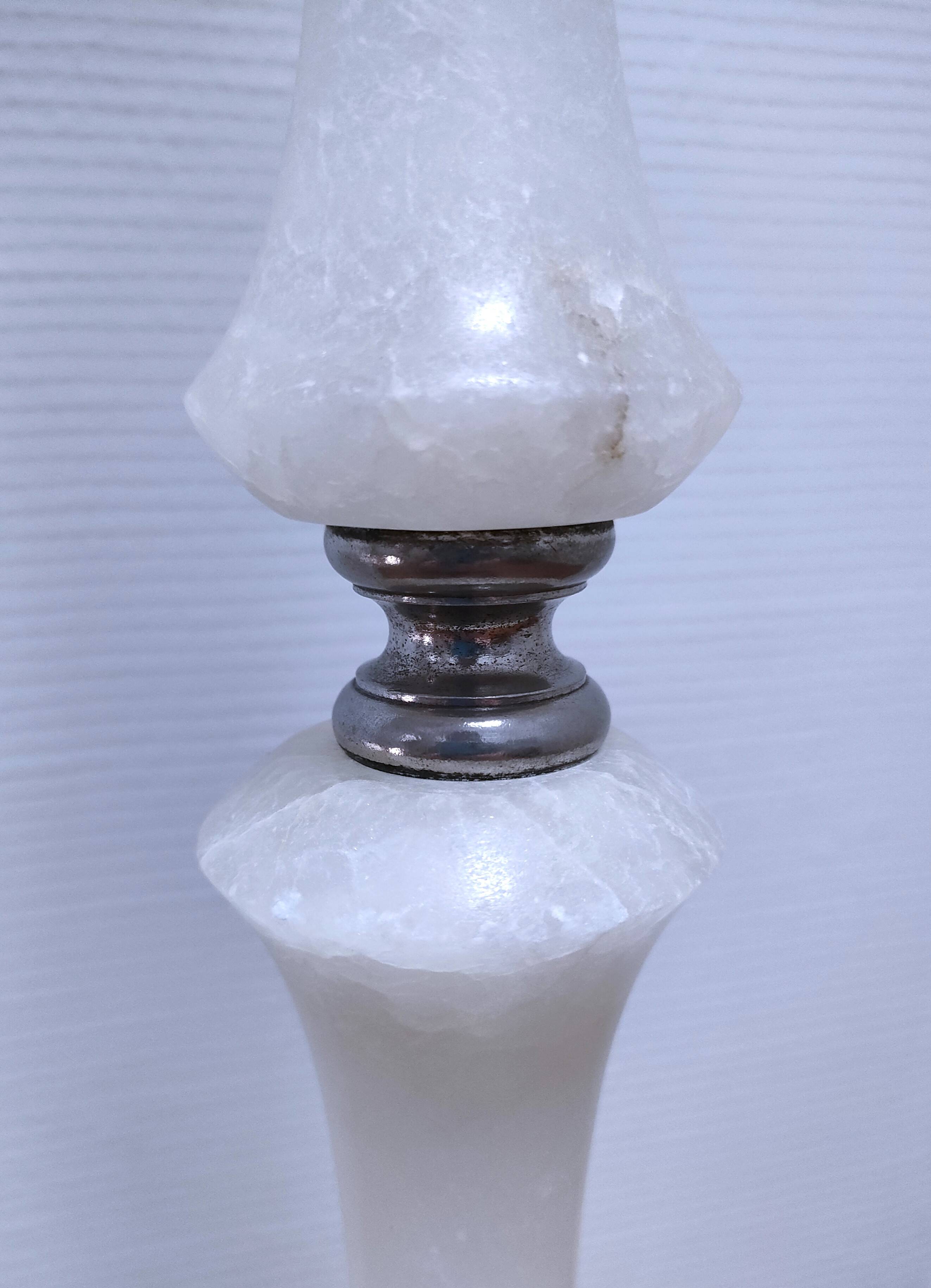 Solid alabaster floor lamp with metal trim from the 70s