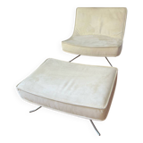 Two armchairs and a pop footstool from Roset