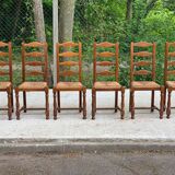 6 solid oak and straw chairs with high backs