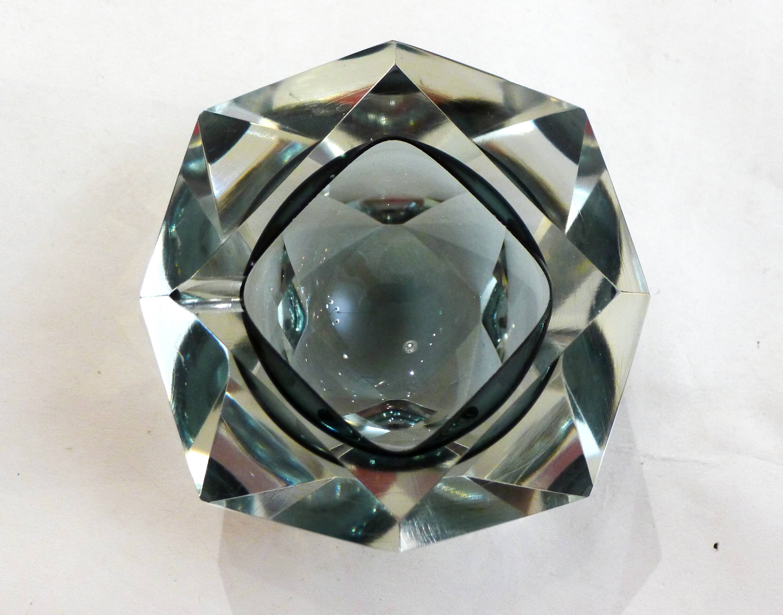 Ashtray Sommerso Murano faceted grey