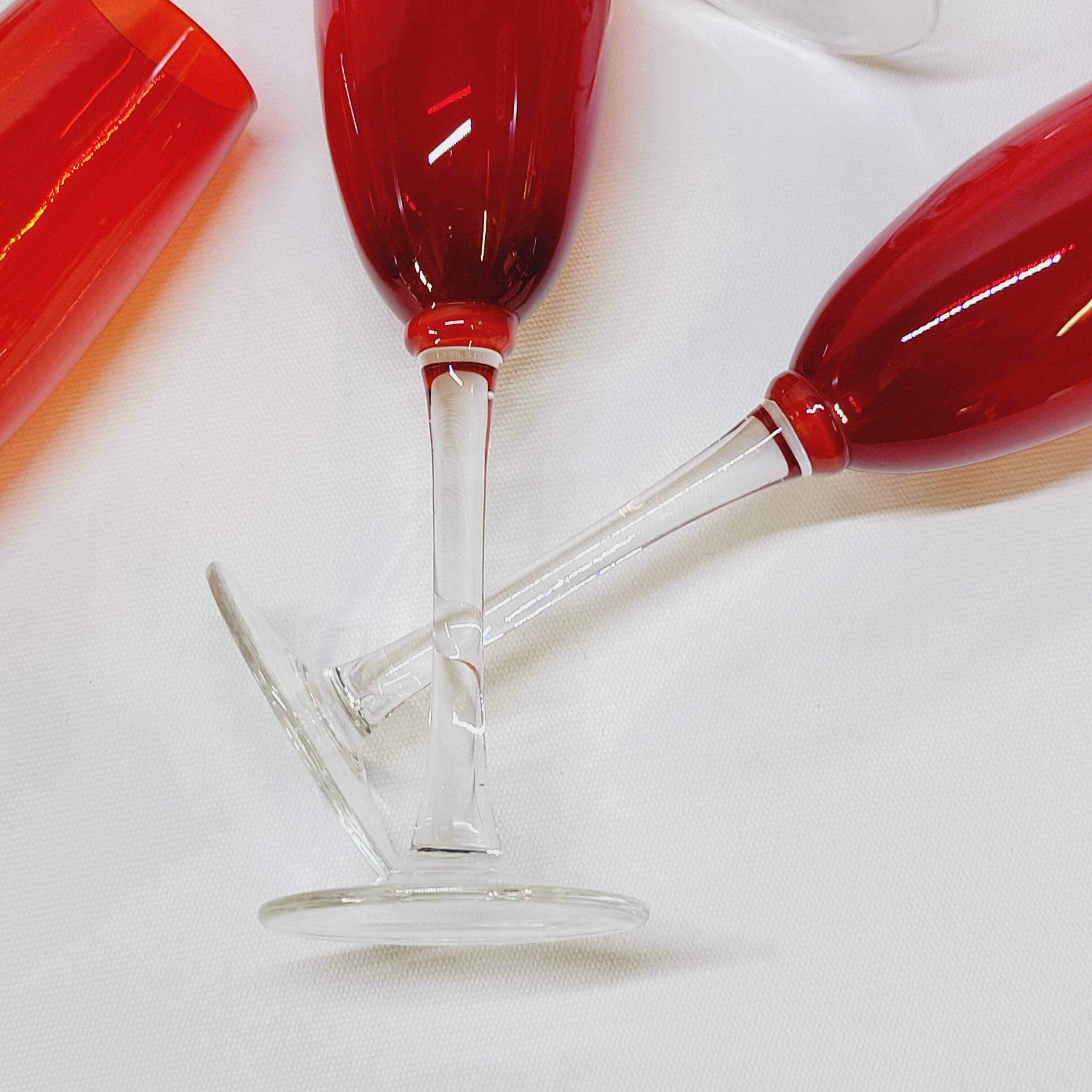 10 ruby red blown glass champagne flutes