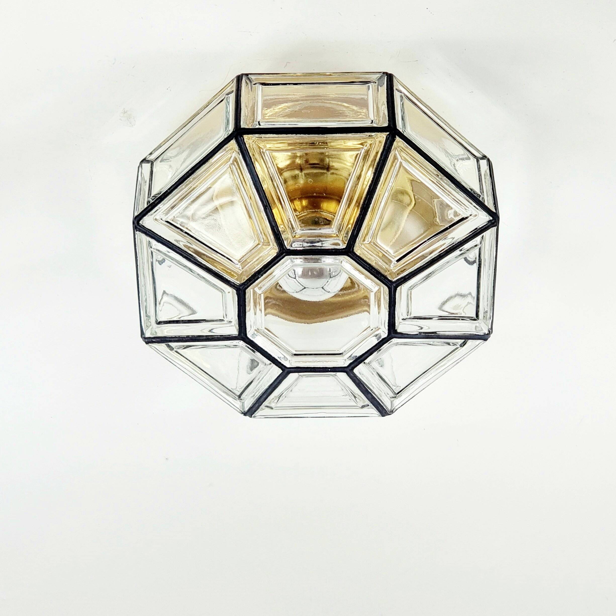 Plafonnier en verre et laiton du milieu du siècle, Limbourg, Allemagne, années 1960