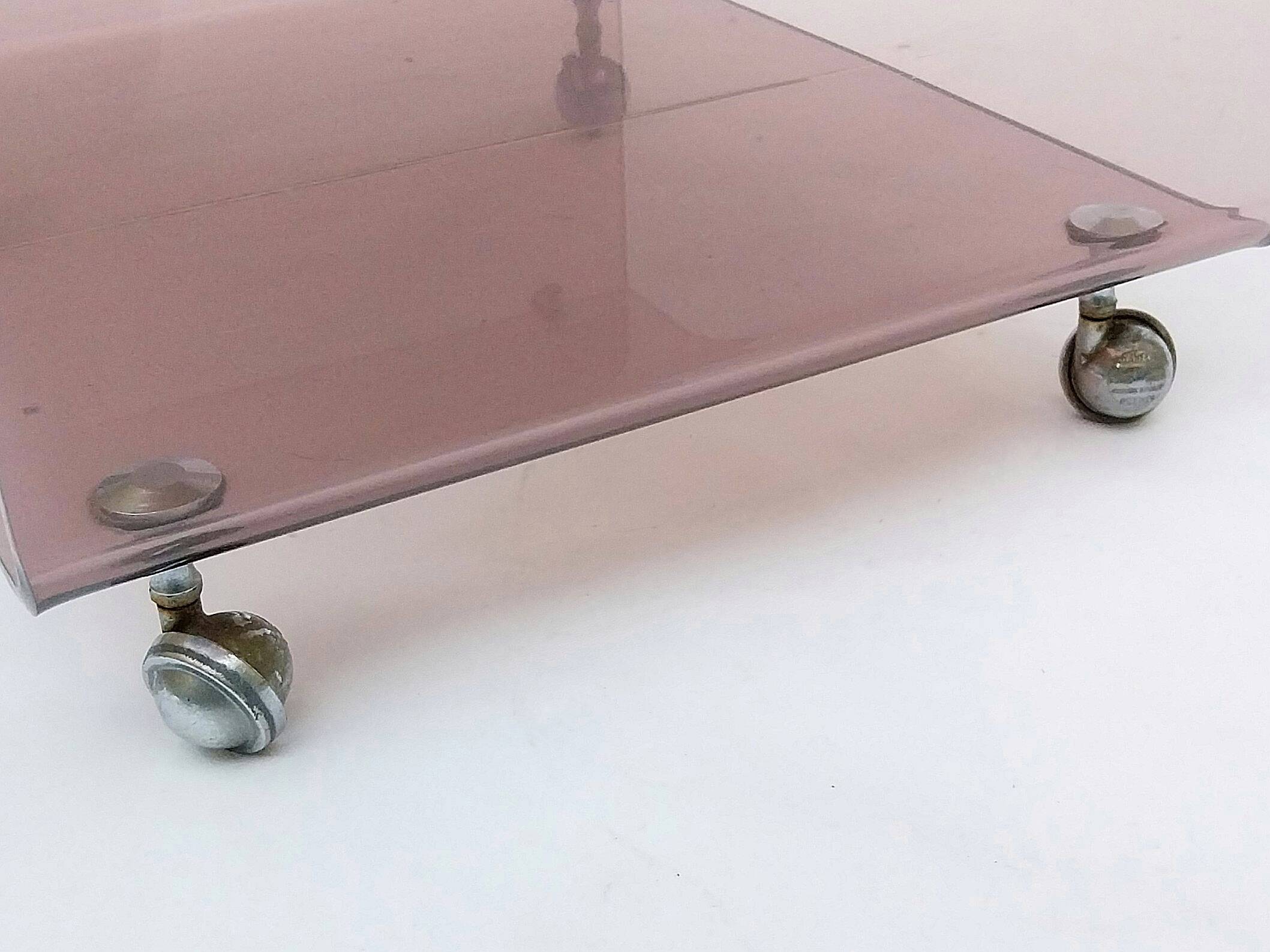Michel Dumas smoked plexiglass rolling trolley for Roche Bobois 1970