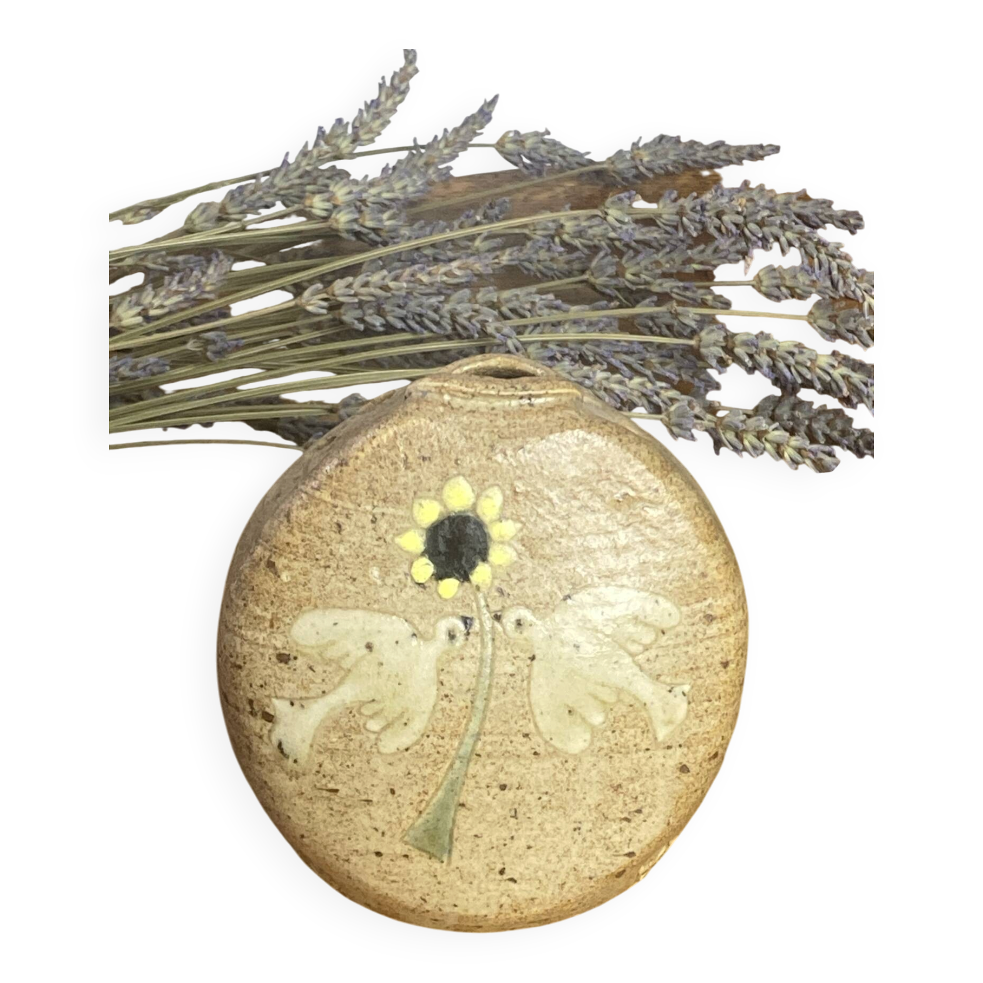 Glazed and decorated stoneware flower holder