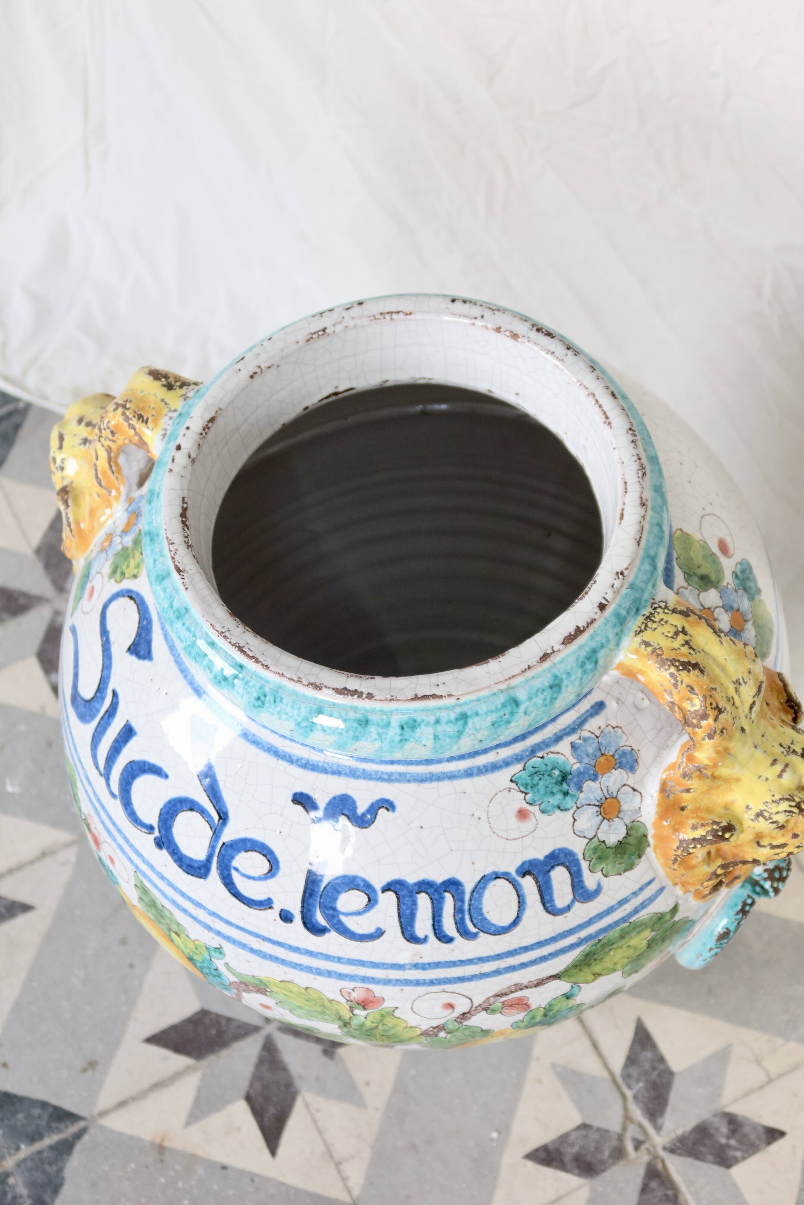 Large glazed ceramic lemon urn