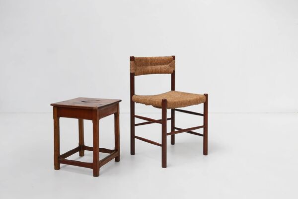 Tabouret carré vintage en bois avec poignée, Belgique ca. 1920