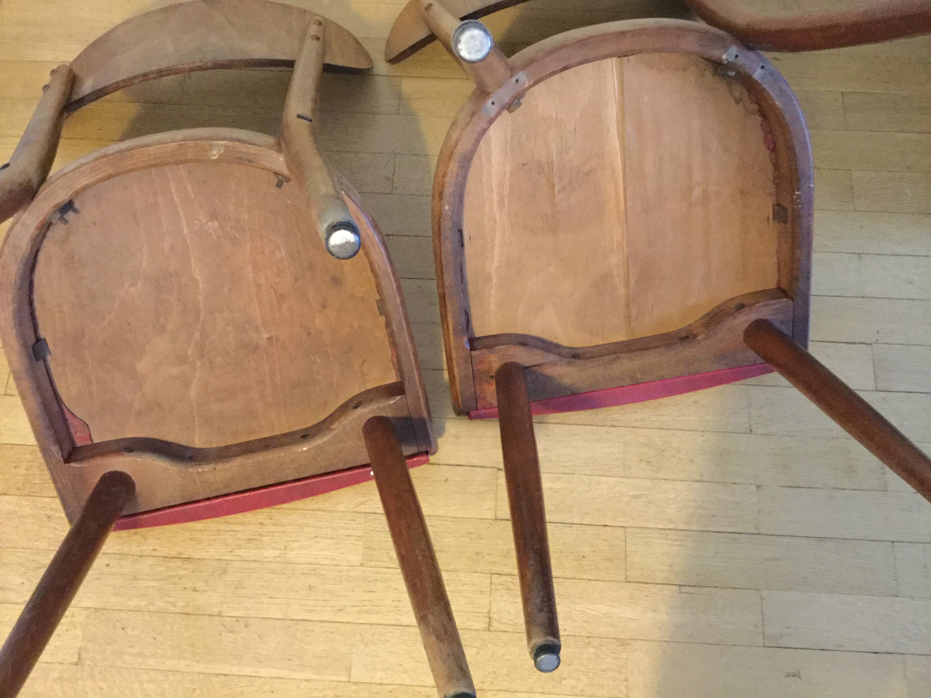 Vintage red wooden bistro chairs THONET 1950