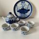 Small blue and white sake set – teapot, 5 cups and tray.